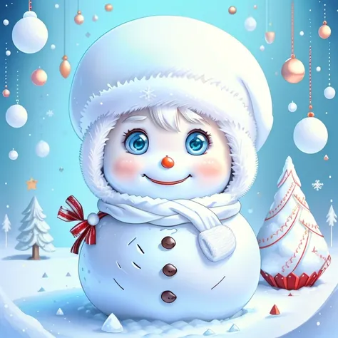 (cute baby snowman smiling with snow and christmas tree), Munchkin ,Geometric multidimensional wall portrait, livro de arte, Tchibi,
Yang08k, Beautiful, Colouring,
Obras, of the highest quality, best quality, Arte Oficial, Beautiful and Aesthetic,