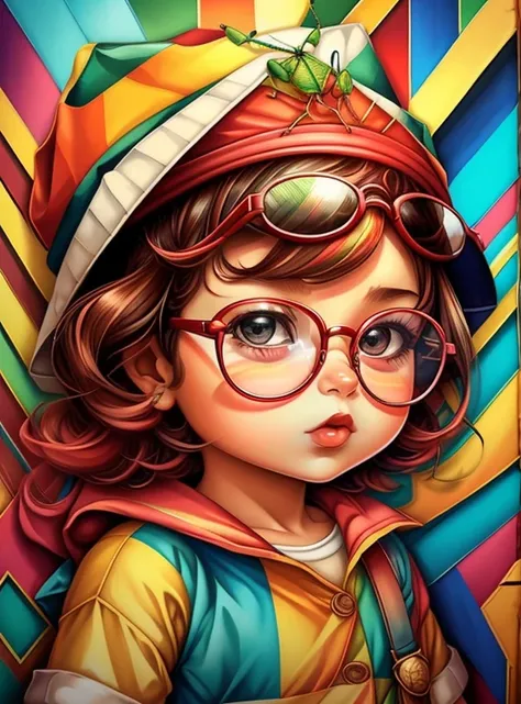 ((|) (cute baby grasshopper with hat and glasses) stylized identical to 1940 |)), acolchoamento ,multidimensional geometric wall PORTRAIT, arte, Chibi,
Yang016K, lindo,(( cor vermelha predominante, rosa e branco))
Primary works, qualidade superior, melhor ...