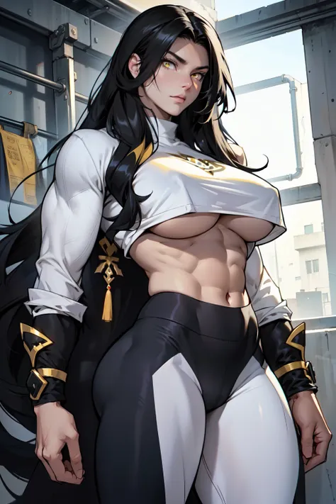 1 girl muscular pale skin muscular muscular muscular black hair yellow eyes huge breasts muscular muscular long hair long hair long hair long hair long hair long hair long hair huge breasts long hair long hair long hair long hair  muscular muscular legging...