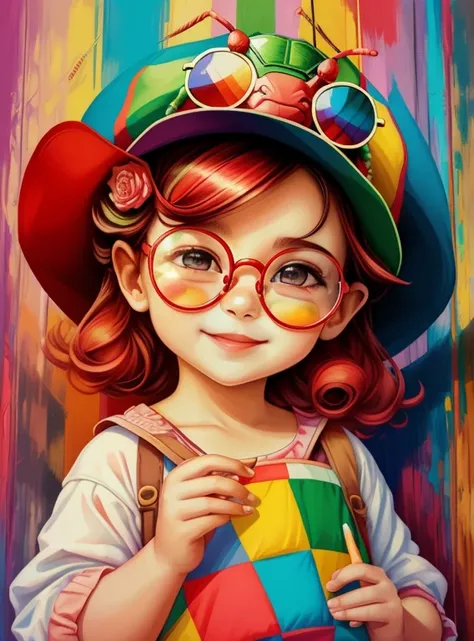 (cute baby grasshopper smiling with hat and glasses and big lollipop) stylized identical to 1940 |)), acolchoamento ,multidimensional geometric wall PORTRAIT, arte, Chibi,
Yang016K, lindo,(( cor vermelha predominante, rosa e branco))
Primary works, qualida...