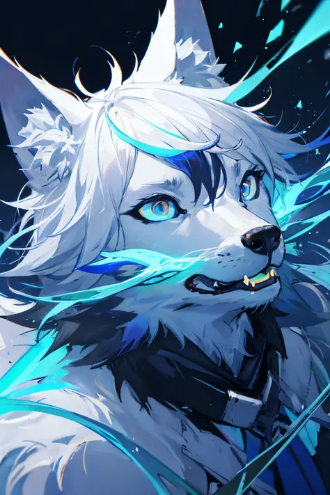 wolf, blue, dark, neon