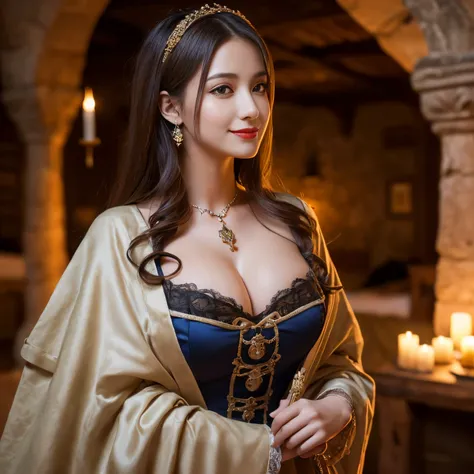 ((top-quality、masutepiece、8K、Top image quality、Highly complex and detailed depictions))、(Spanish prostitute upper body photo:1.3)、Luxurious medieval Spanish brothel、the most luxurious prostitute costumes、((The most beautiful medieval Spanish courtesan cost...