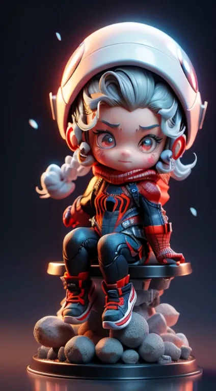 Blind box style， tchibi，Spiderman in winter suit sitting on the ground, Concept art inspired by Chris LaBrooy, cgsociety contest winner, number art, Cute and detailed digital art, lovely digital painting, Cute 3d rendering, Portrait of Spider-Man, adorable...