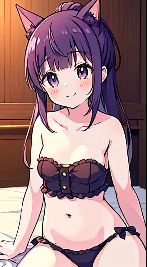 ((masutepiece)), ((Best Quality)), (Ultra-detailed), Anime style,on the bed,Cute little girl s, 1girl in, Solo, Nude 00, ((Beautiful eyes)), Smile, ((Open chest)), ((Cute nipples))