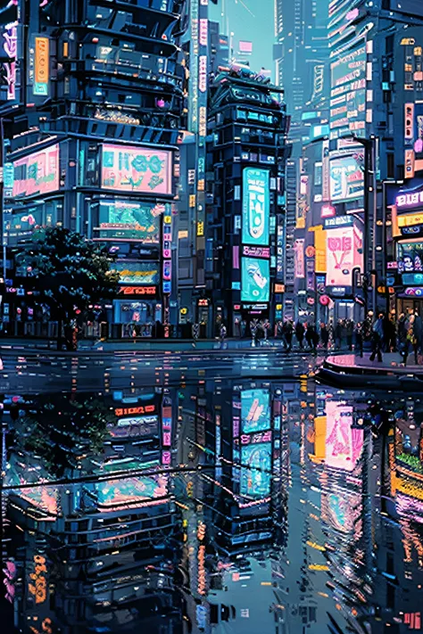 ((urban vibes: 1.3, futuristic cityscape: 1.2, busy intersection: 1.1), pixel art illustration, vibrant color palette, transpare...