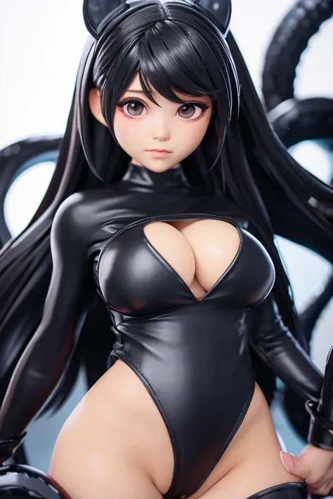 Super deformed chibi black gal big breasts leotard, tentacle bound body