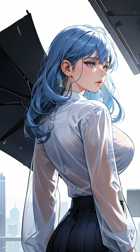 (best quality:1.5, highres, uhd, 4k, detailed lighting, shaders), white and blue haired, gradient hair, large breasts, transpare...