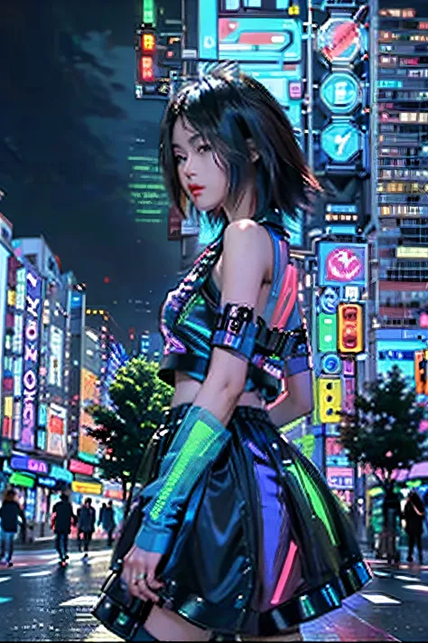 ((urban vibes: 1.3, futuristic cityscape: 1.2, busy intersection: 1.1), pixel art illustration, vibrant color palette, transpare...