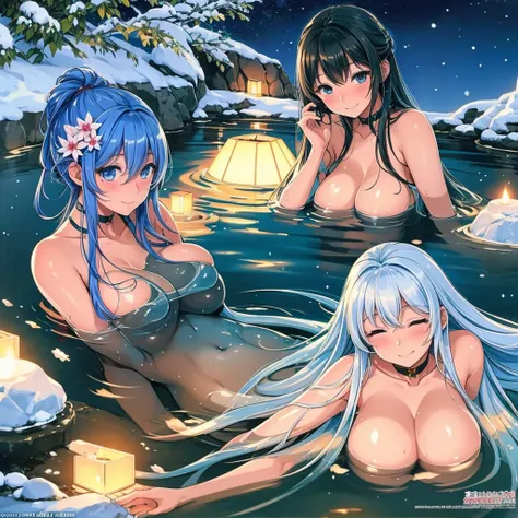 natta，The air is filled with the heat of natural hot springs，One is plump、Beautiful woman sitting in hot spring，Enjoy the comfort brought by hot springs。Her body is surrounded by warm water，The yukata hangs loosely on the body，Half a shoulder exposed。Her s...