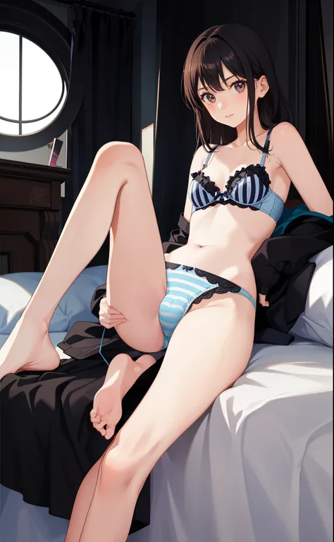 1girl in、AS-Adult、Underwear、Cute underwear、Striped、（Portrait from the knee up）、