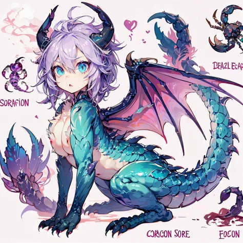 Female Dragon. scorpion element. furryfemale. poison aura. Compound eyes. anime style.