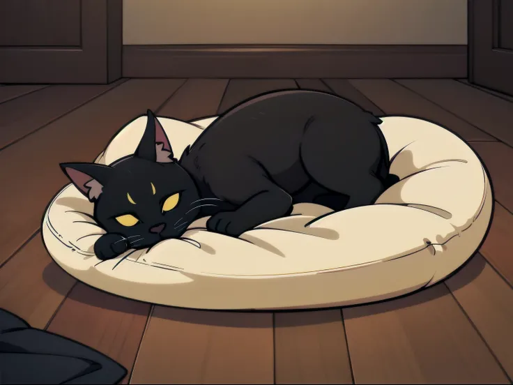 absurd resolution, very high resolution, black cat, lying down, sleeping