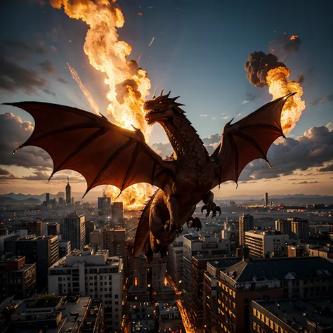 Dragon burning down a city