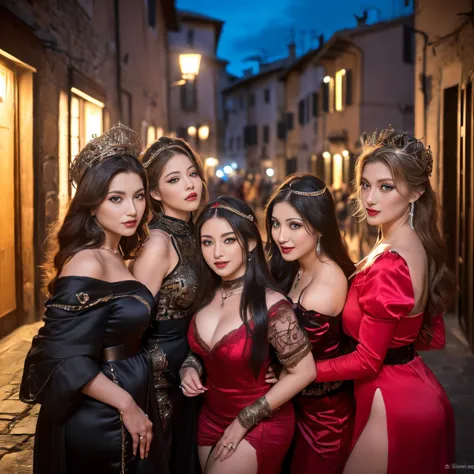 ((top-quality、masutepiece、8K、Top image quality、Highly complex and detailed depictions))、(Italian goddess group photo:1.5)、(5 most gorgeous and majestic goddesses:1.3)、(The five most majestic and majestic goddesses:1.3)、(Five of the most gorgeous and majest...