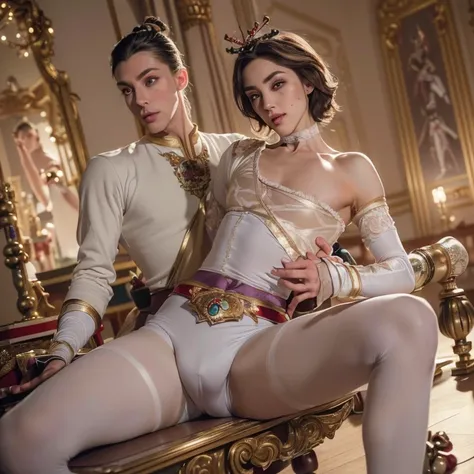 (8k, photo, best quality, masterpiece, erotic, homoerotic, beautiful eyes, ballet tights, crotch bulge:1.35), (2 androgynous males, prince castrates rat king, nutcracker ballet:1.5)