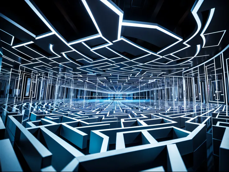 Construct an endless maze of mirrors, each reflecting a slightly altered version of the scene. Play with perspectives, lights, and angles to create a mesmerizing and visually challenging environment. Push the boundaries of realism and abstraction within th...