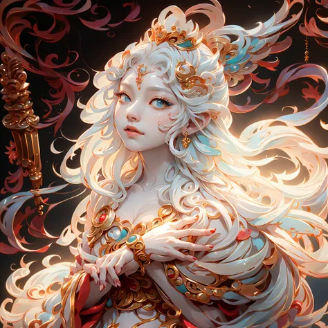 Close-up of a woman with a crown on her head, white-haired god, onmyoji detailed art, beautiful fantasy empress, onmyoji, onmyoji portrait, ((beautiful fantasy empress)), heise jinyao, korean art nouveau anime, xianxia fantasy, Belle peinture de personnage...