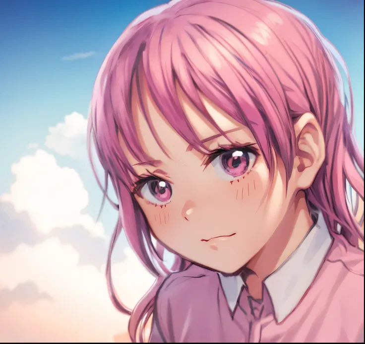 A silent voice movie,a young anime girl with pink hair and pink shirt, fully coloured