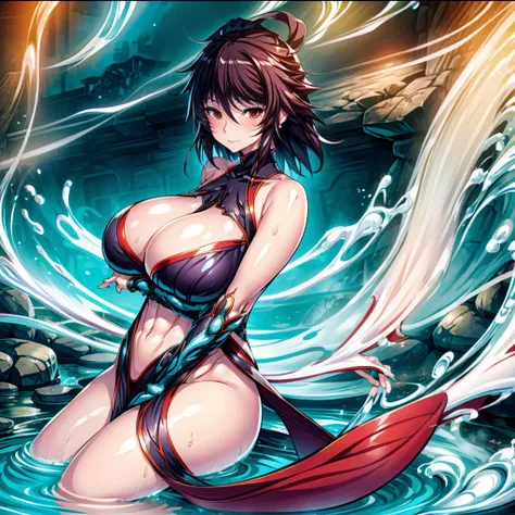 natta，The air is filled with the heat of natural hot springs，One is plump、Beautiful woman sitting in hot spring，Enjoy the comfort brought by hot springs。Her body is surrounded by warm water，The yukata hangs loosely on the body，Half a shoulder exposed。Her s...