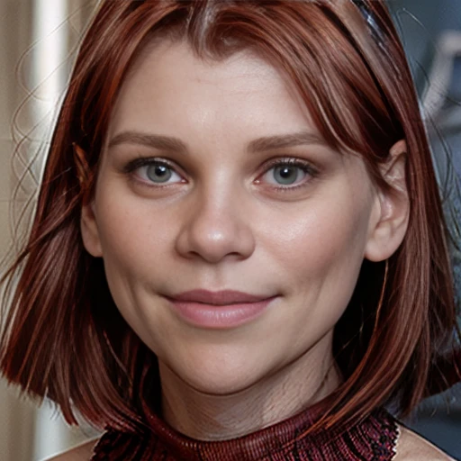 Masterpiece (Claire danes:1.5) (dark red hair with bangs), (bulbous nose:1.5) (large mouth), (wide smile), (Closed lips:1.5), (Claire Danes), sexy, (full lips),  (Claire Danes), legs, (wide smile) (50 years old:1.6) (realistic) (natural skin) (textures!, H...