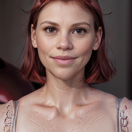 (Claire danes:1.5) sitting  (dark red hair with bangs), (bulbous nose:1.5) (large mouth), (wide smile), (Closed lips:1.9), (Claire Danes), sexy, (full lips),  (Claire Danes), legs, (wide smile) (50 years old:1.6) (natural skin) (textures!, imperfections:1....