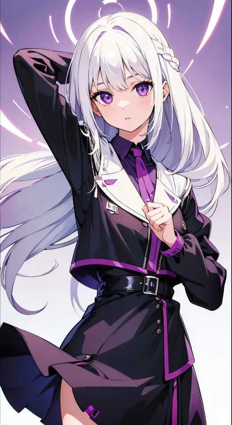 girl with,White hair,Purple eyes,Bright background