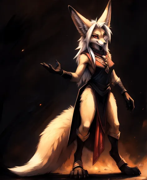 by zackary911, by kenket, by kilinah, by fluff-kevlar, anthro, mommy female white fennec fox, solo, long white hair, red eyes, f...