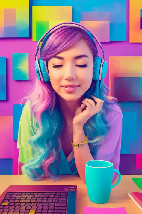 Im seeking a visually striking image to represent my YouTube channel dedicated to ASMR. The primary theme should radiate relaxation and tranquility, accentuated by vibrant colors that evoke a sense of energy and positive vibes. Consider incorporating eleme...