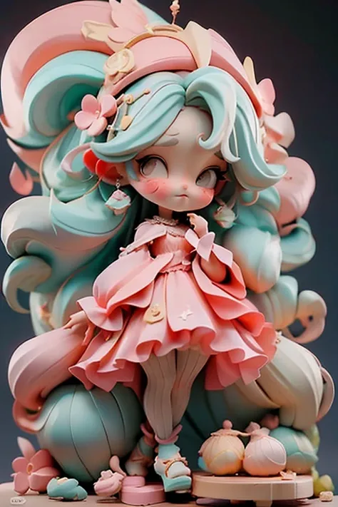 rincess Cookie has golden dough and pink hair with two mirrored sets of three curls, each with heart-shaped striped ribbons. Ela tem olhos vermelhos escarlates cintilantes e usa um vestido rosa brilhante em camadas com babados., casaco branco, mangas pufe,...