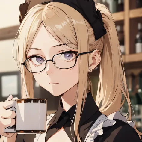 ⓪action： drinking coffee, (coffee mug:1.4) ①quality：(ultra-detailed:1.3), masterpiece, 8k, extremely detailed cg, (1 girl), perf...