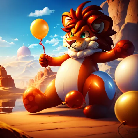 finest image, lion made balloon art, background fantasy world