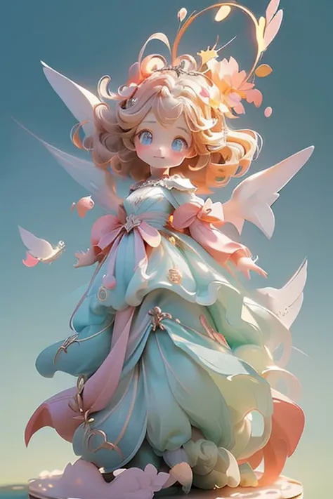 Angel Cookie is a tiny, olive-yellow Cookie with golden, curly hair, wide, powder blue eyes, and an innocent salmon pink smile. They wear no distinguishable clothing, but their hips flare out horizontally into points and are adorned with a scalloped patter...