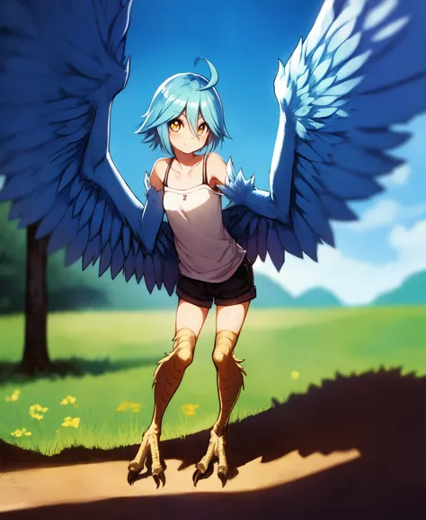 1girl, harpy, feathers, full body, talons, mature girl, big wings, Original Character, Volumetric Lighting, Best Shadows, Shallow Depth of Field, Stunningly Beautiful Girl, Petite, Delicate Beautiful Attractive Face