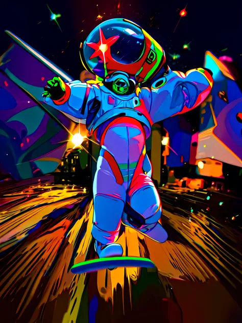 futuristic celebration, bright colors, celebration, new year, sparklecore, spacecore --no people, astronaut, spacesuit