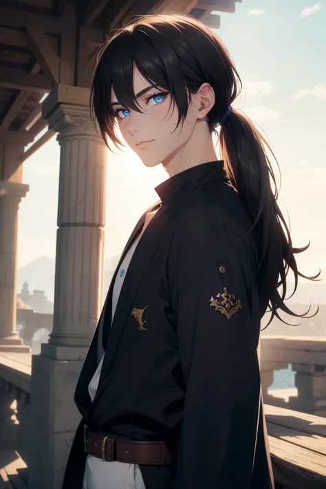 (high-quality, breathtaking),(expressive eyes, perfect face), 1boy, male, solo, young adult, black hair , deep blue coloured eye...