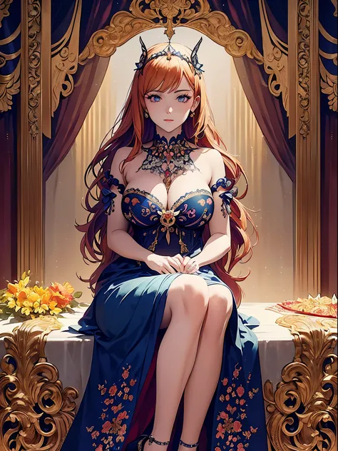 Butterfly motif、orange undertone、Vibrant colors、((​masterpiece)))、(((top-quality)))、((ultra-detailliert))、(A hyper-realistic)、(highly detailed CGillustration）、Official art、Vienna at the beginning of the 20th century、Decadent、Madame Papillon、Cool Beauty、Mas...