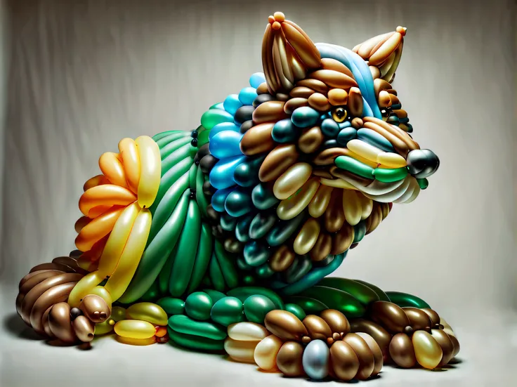 (((Balloon Twisted Wolf Stunning Details Balloonz Art:1.3))), (((A twisted balloon is made:1.3))), psychedelic dark fantasy, Based on the sky myth, intricate and majestic decoration, Elaborate drapes and enchanting, A magical atmosphere of dazzling sophist...