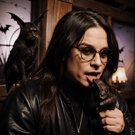 Ozzy Osborn eating a bat 🦇 glasses, old ozzy