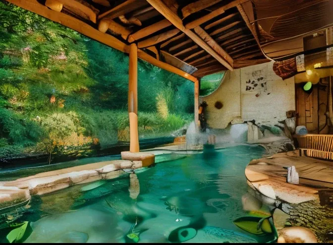 Floating olives in this hot spring