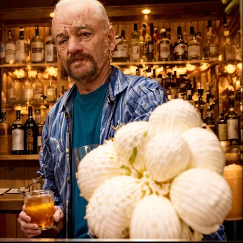 arafed man holding a glass of alcohol in front of a bar, bill murray, animatronic bill murray, bartending, taken in the early 2020s, holding a drink, slightly smooth, ❤🔥🍄🌪, abcdefghijklmnopqrstuvwxyz, cheers, by Edwin Georgi