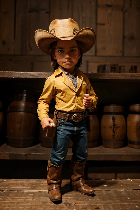 A seven inch tall cowboy in a saloon