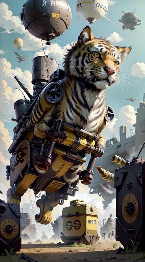 giant tiger skin animal balloon　numerous anti-aircraft guns