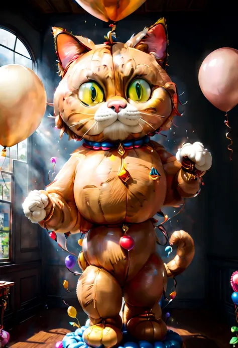 (balloon sculpture, Garfield cat:1.4), (Round body, balloon shape body), surrealistic, fantasy art, concept art, ultra-wide-angle, octane render, enhance, intricate, (best quality, masterpiece, Representative work, official art, Professional, unity 8k wall...