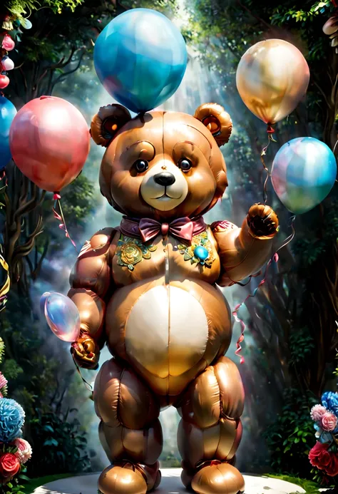 (balloon sculpture, Teddy Bear:1.4), (Round body, balloon shape body), surrealistic, fantasy art, concept art, ultra-wide-angle, octane render, enhance, intricate, (best quality, masterpiece, Representative work, official art, Professional, unity 8k wallpa...