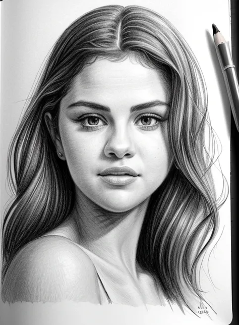 selenagom3zin this captivating image, a sketchbook takes center stage, its pages filled with artistic wonders. a close-up view r...