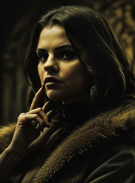 SelenaGom3z(looking at viewer) (close up)
Woman In this striking close-up shot, we are introduced to a figure of undeniable power and menace, a drug lord exuding an aura of sophistication and danger. (Best quality: 1.3) Seated on a majestic throne, her com...