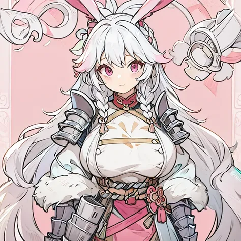 largest breast pink highlights in hair silver hair armor samurai