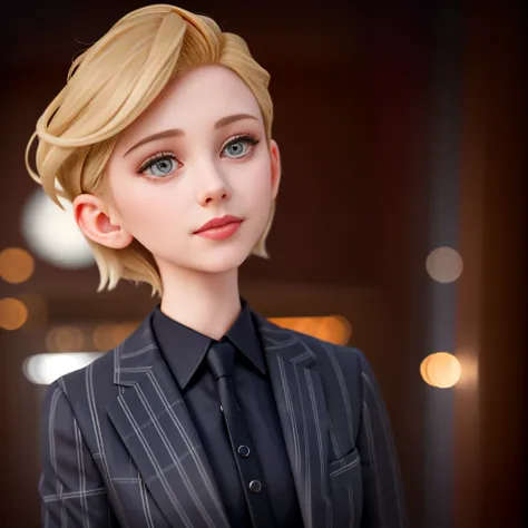 blond woman in a suit and tie looking at the camera, girl in a suit, girl in suit, attractive androgynous humanoid, short slicked - back hair, sophisticated young woman, a girl with blonde hair, androgynous person, androgynous face, portrait androgynous gi...