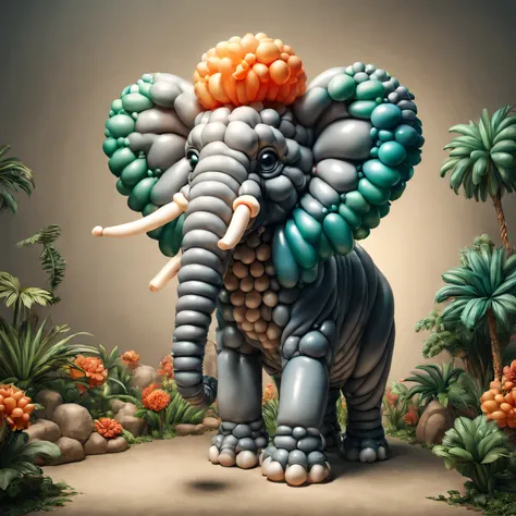 Elephant shaped balloon,In the zoo,[illustratio, 3Drenderingof],[Best quality at best, A high resolution, ultra - detailed],[professional, vivd colour, Focus sharp],[Concept artist, Interesting and fun],[Colorful shades, Vibrant and eye-catching],[gentleso...