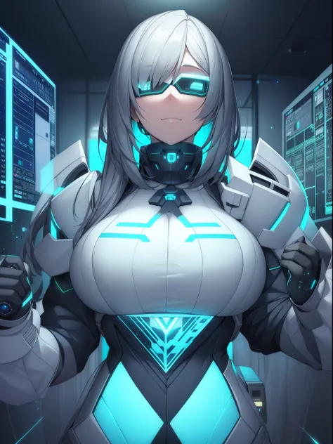 ((best quality)), ((masterpiece)), (highly detailed:1.3), 3d,rfktr_technotrex, beautiful cyberpunk woman with voluminous hair,(w...